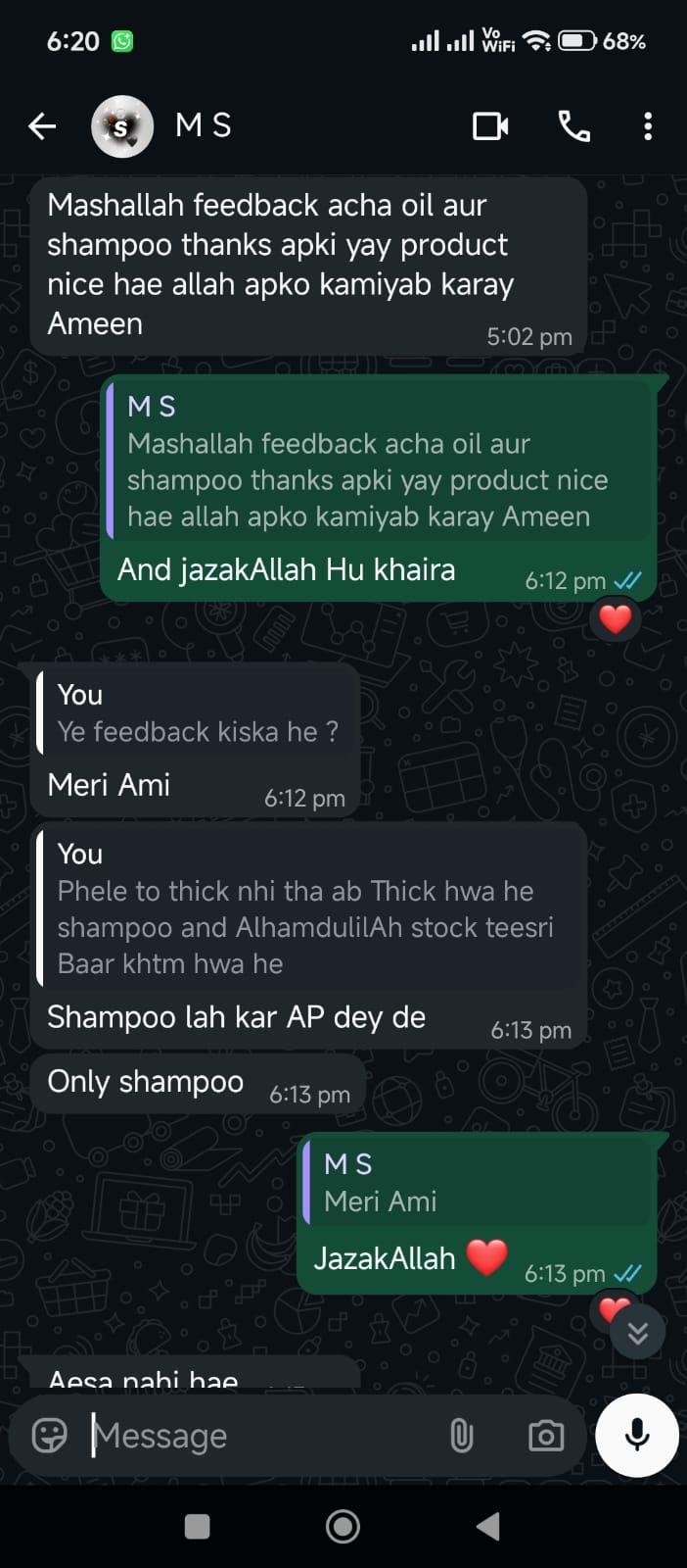 HERBA L.S.M customer WhatsApp feedback on delivery