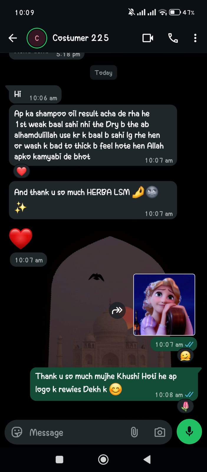 HERBA L.S.M customer WhatsApp review hair oil results